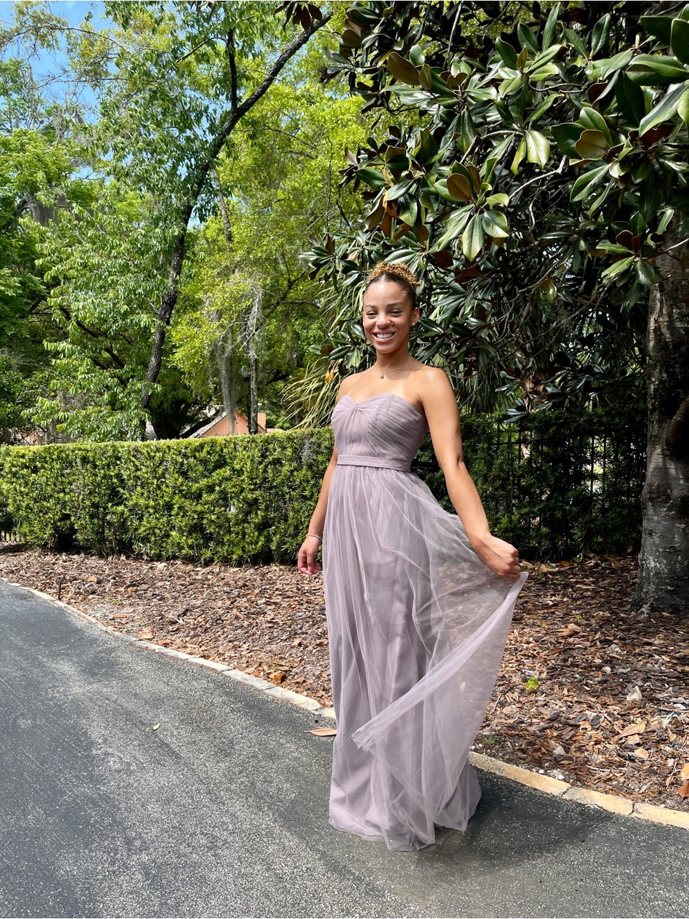 Elegant Strapless Lavender Tulle Evening Dress